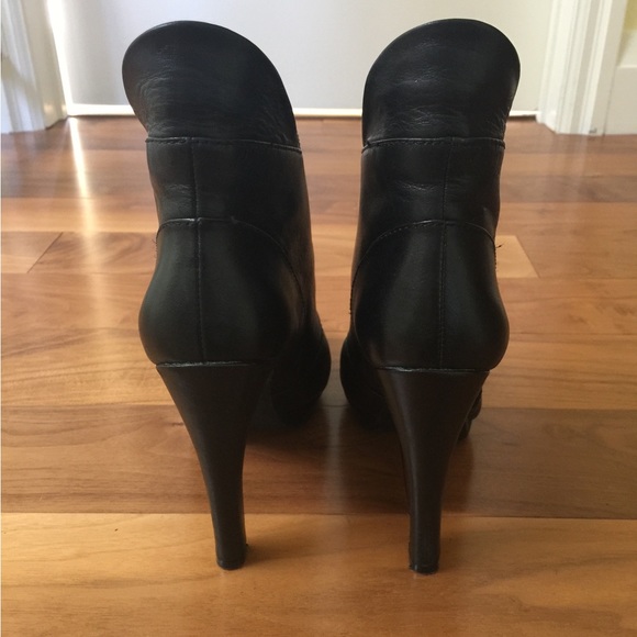 Shiny soft Black real Leather high ankle boots round toe tie-up laces Eu41 US 10 - Picture 14 of 14